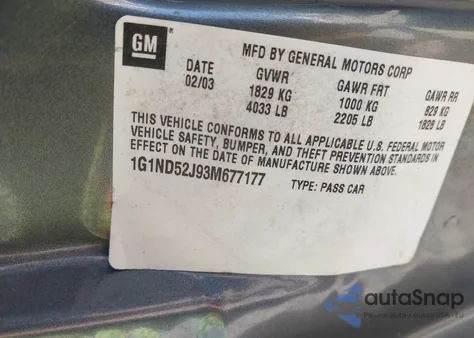 2003 Chevrolet Malibu from USA, damaged, VIN 1G1ND52J93M677177